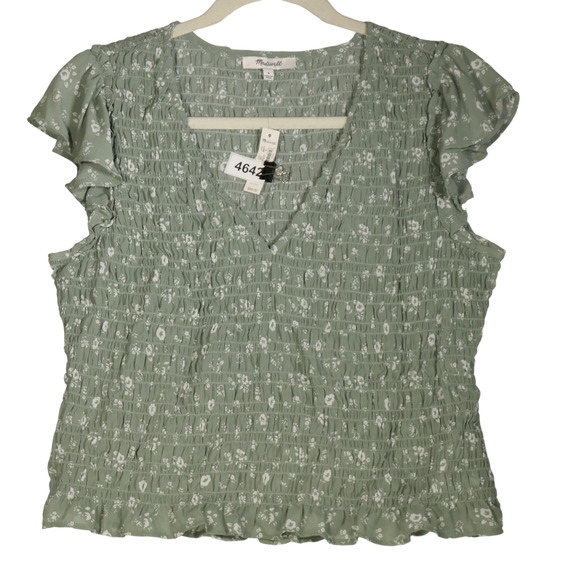 NEW Madewell Cropped Blouse Womens Size 8 Green Floral All Over Smocked NWT $88 - Picture 1 of 8